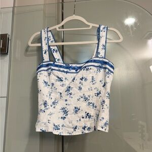 Reformation Floral Blue and White Women's Top